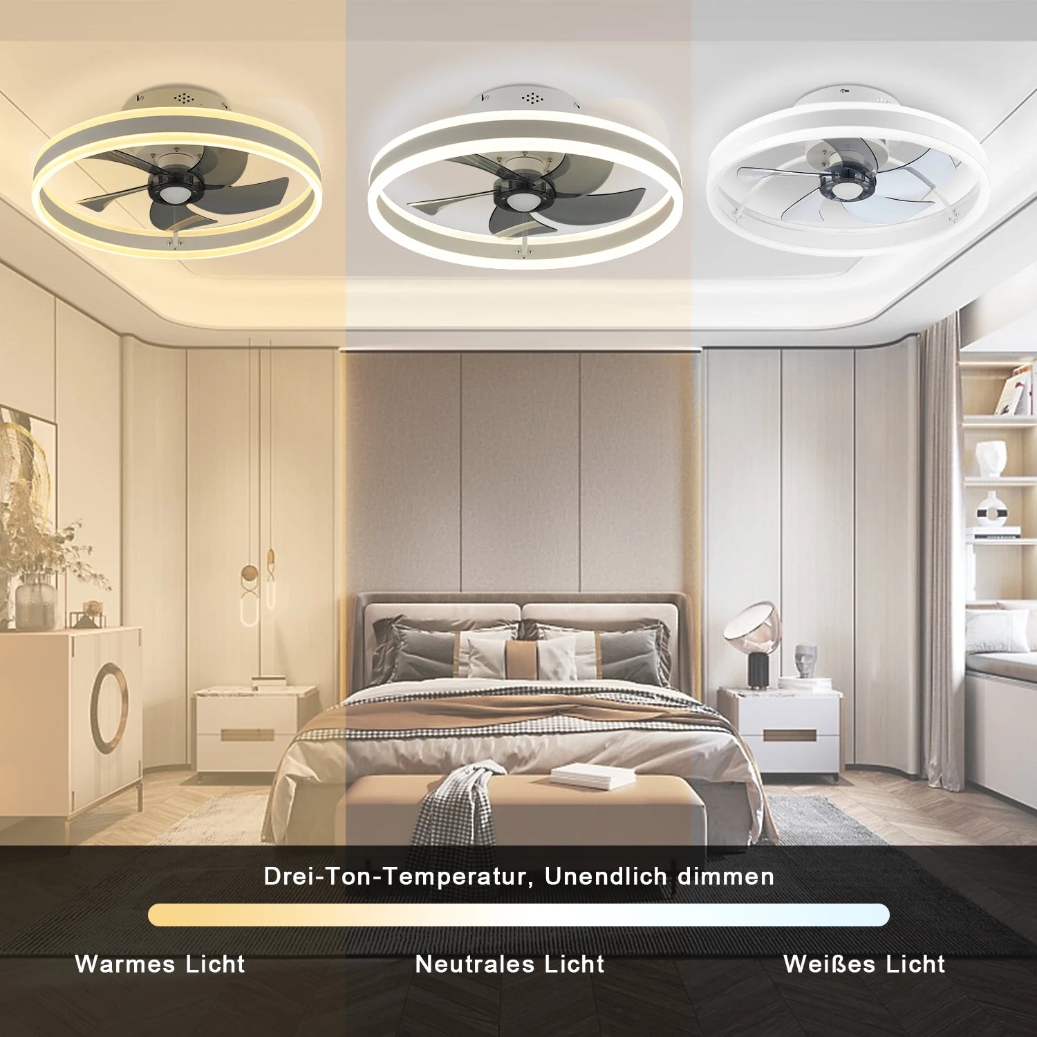 50W Round Quiet ceiling fan with lighting, 50cm LED ceiling lamp with fan, living room fan dimmable with remote control