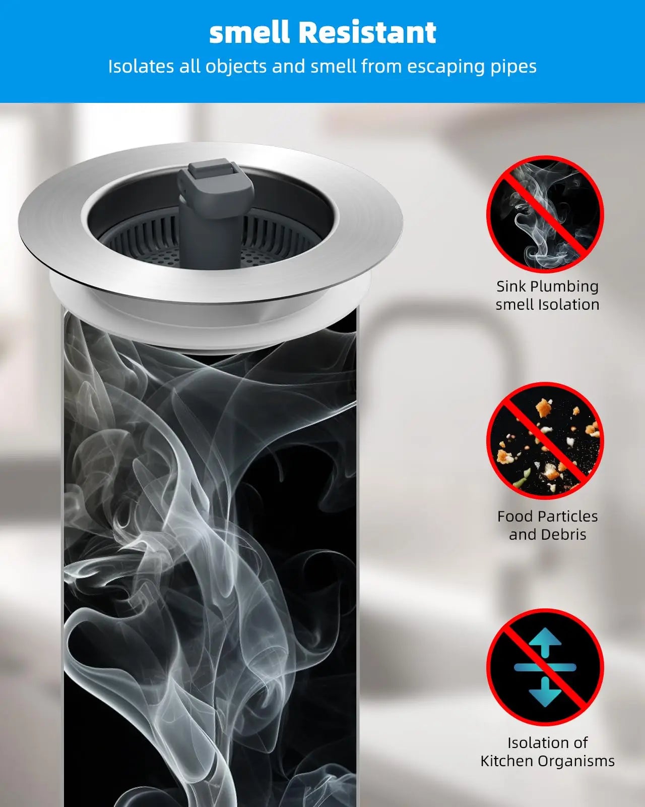 Hibbent Upgraded 3 in 1 Kitchen Sink Drain Strainer and Stopper Combo, Stainless Steel Metal Pop Up Sink Stopper,