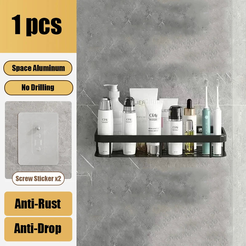 Bathroom Shelves Aluminum Alloy Shower Corner Shelf Shampoo Rack No Drill Kitchen Organizer Wall Shelf Bathroom Accessories