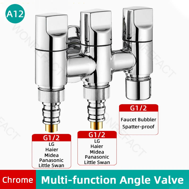 G1/2 Multi Function Washing Machine Faucet Brass Water Stop Quick Opening Angle Valve Wall Mounted Bathroom Tool Accessories