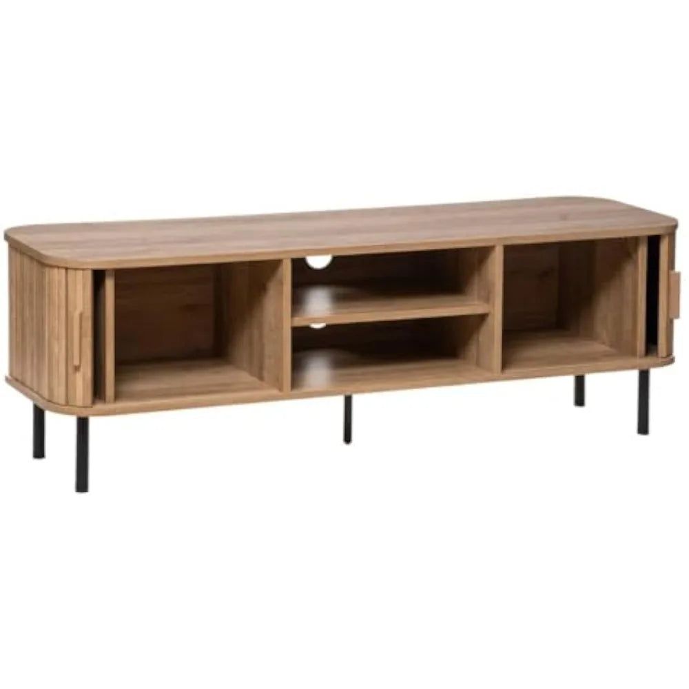 Colva TV Stand with 2 Sliding Doors – Adjustable Shelf – Storage 4 Compartments for Room,