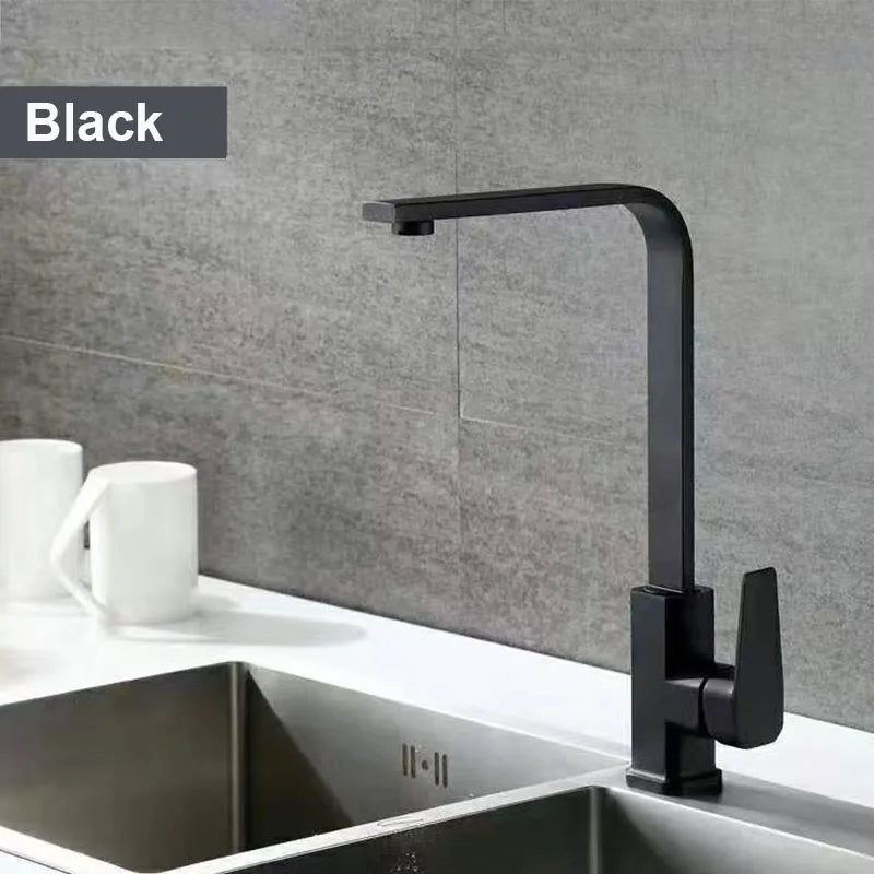 7-Shape Copper Kitchen Faucet - 360° Swivel Sink Mixer with Ceramic Cartridge & Aerator, Silver/Black