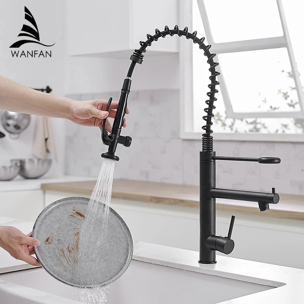 Chrome Kitchen Faucet Spring 360° Pull Down Sprayer Hot Cold Water Mixer Tap Deck Mounted Dual Spout Nozzle Faucets Crane 4829