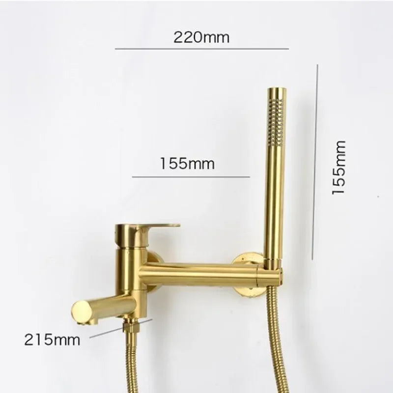 Bathtub Shower Set Wall Mounted Brushed Gold Rotatable ,Bidet Faucet  Bathroom Bath & Shower Mixer Tap Brass