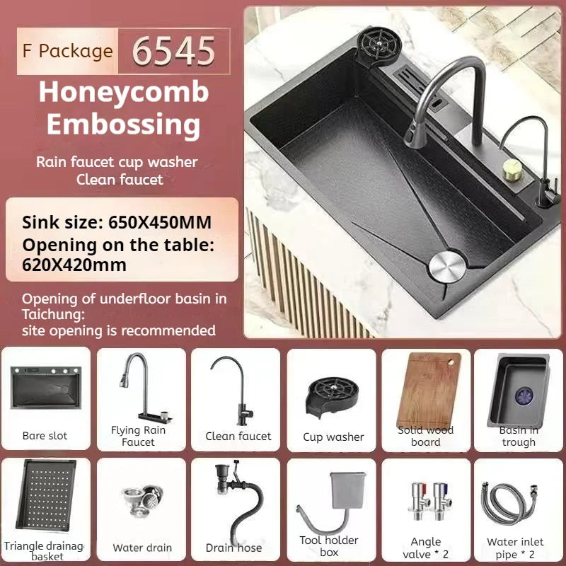 Nano Stainless Steel Kitchen Sink Matte Square Kitchen Accessories High-Quality Large Single Bowl Wash Basin Kitchen Faucets