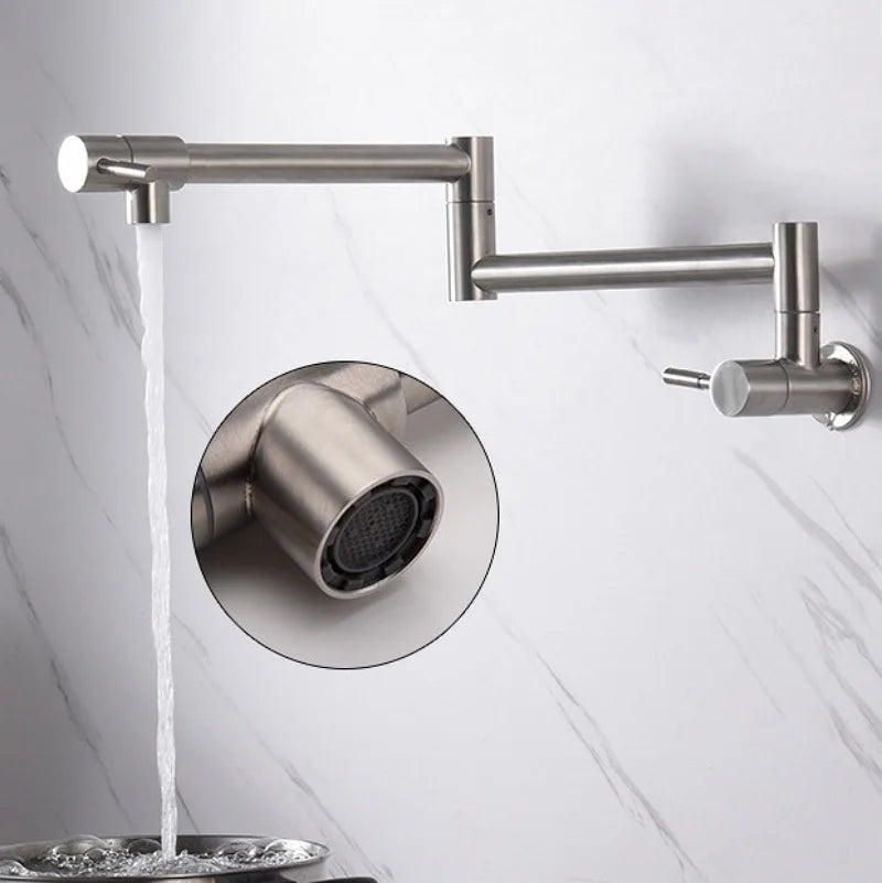 Brushed Gold Double Switch Stove Faucet Kitchen In-Wall Folding Spout Single Cold Water Tap Mop Sink Extension Pot Filler Faucet
