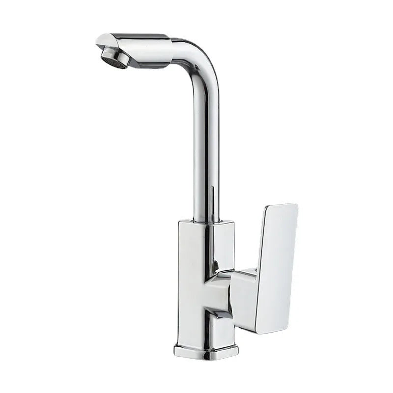 360° Rotating Basin Faucet, Copper Alloy Cold/Hot Water Tap with Aerator, Ceramic Cartridge, Silver