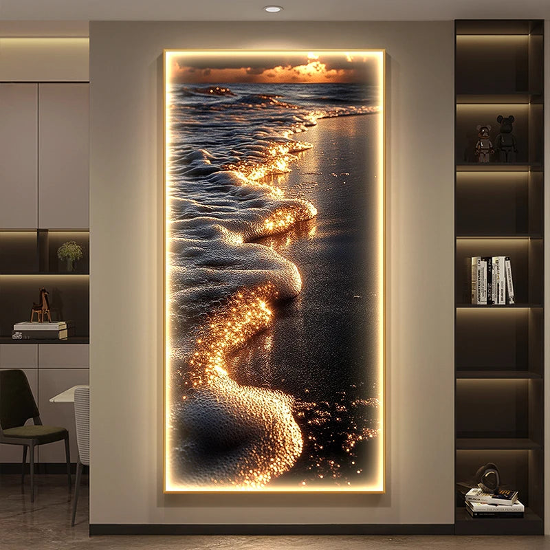 Modern Decoration LED Wall Lamps Luxury Entrance Living Room  Corridor Decoration Golden Waves Hanging Painting  Mural Light