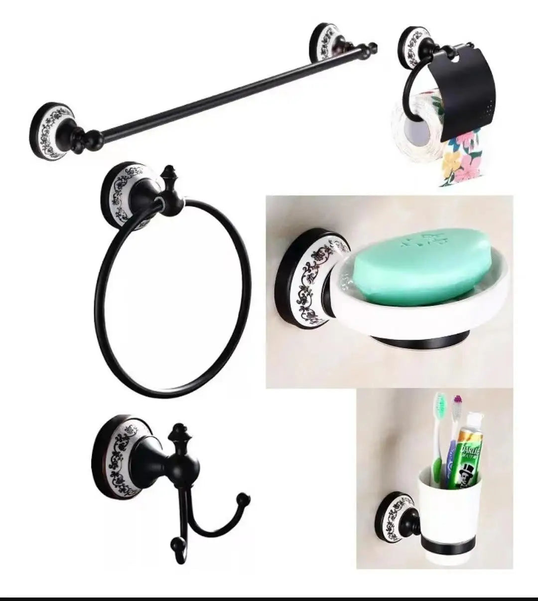 KEMAIDI Antique Brass Bathroom Accessories paper Holder Toilet Brush Rack Commodity Basket Shelf Soap Dish Robe Hook Hair Dryer