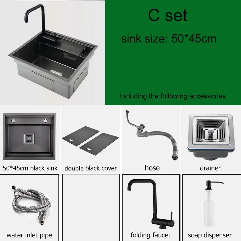 Hidden Kitchen sink Stainless Steel Bar Single bowl small sink With lid Open kitchen sinks Mini balcony Matt Black sink