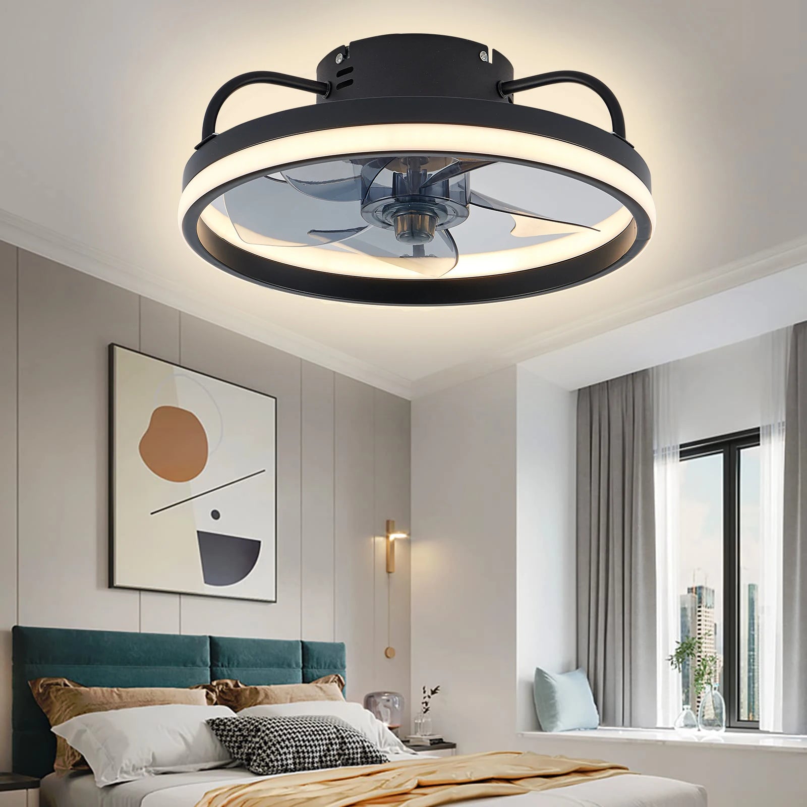 Smart Fan Light with Remote Control Modern Dilent Dimmable LED Ceiling fan with Light for Home Kitchen Living Room Bedroom