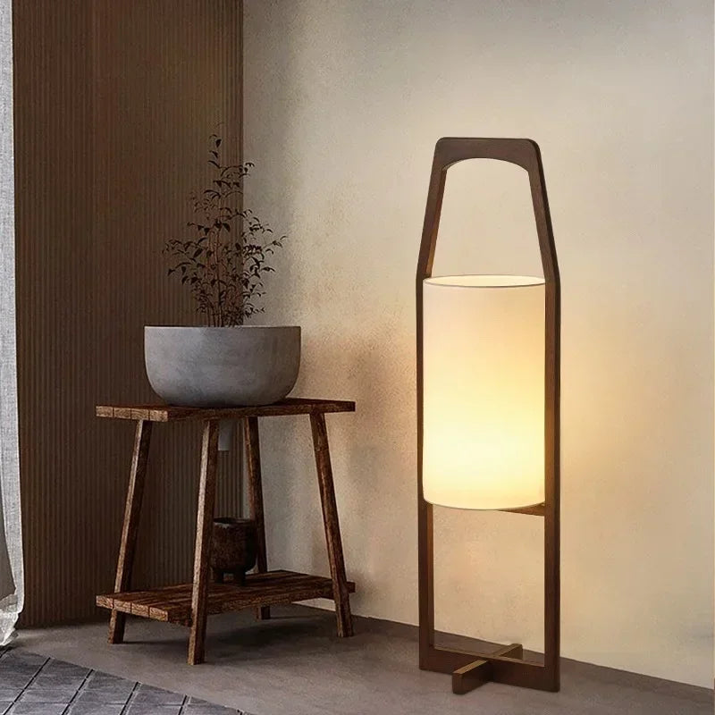 Vintage Wooden E27 Led Floor light Wabi Sabi Fabric Floor lamp for Hotel Bedroom living Room Tea Room Japan Wood Floor Lamp
