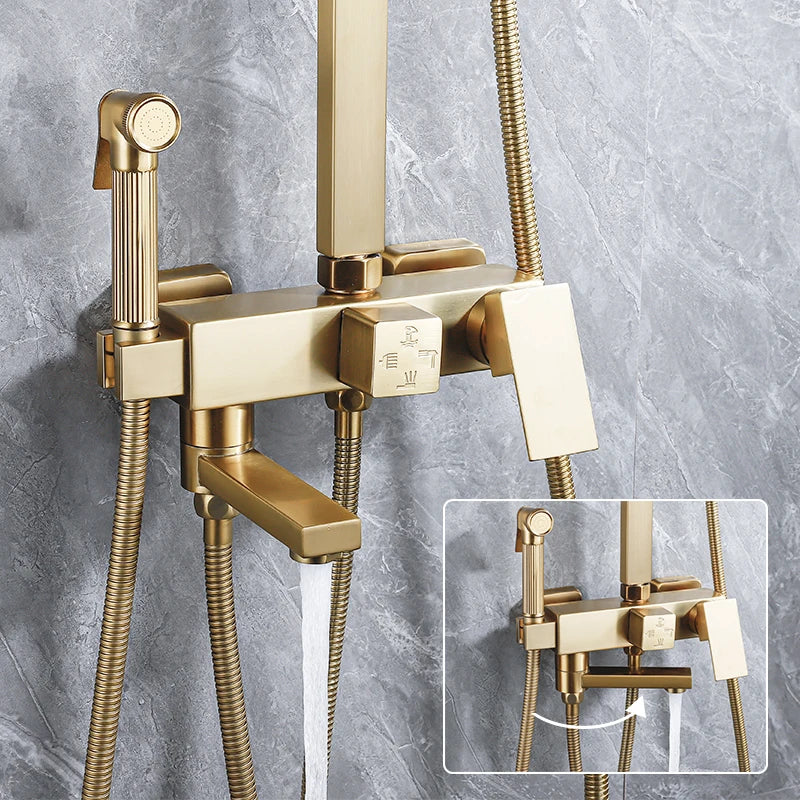 OXG Brushed Nickel Gold Shower Faucet Bathroom Shower Mixer Crane Shower System Rainfall Shower Set Rain Column Bidet Faucet