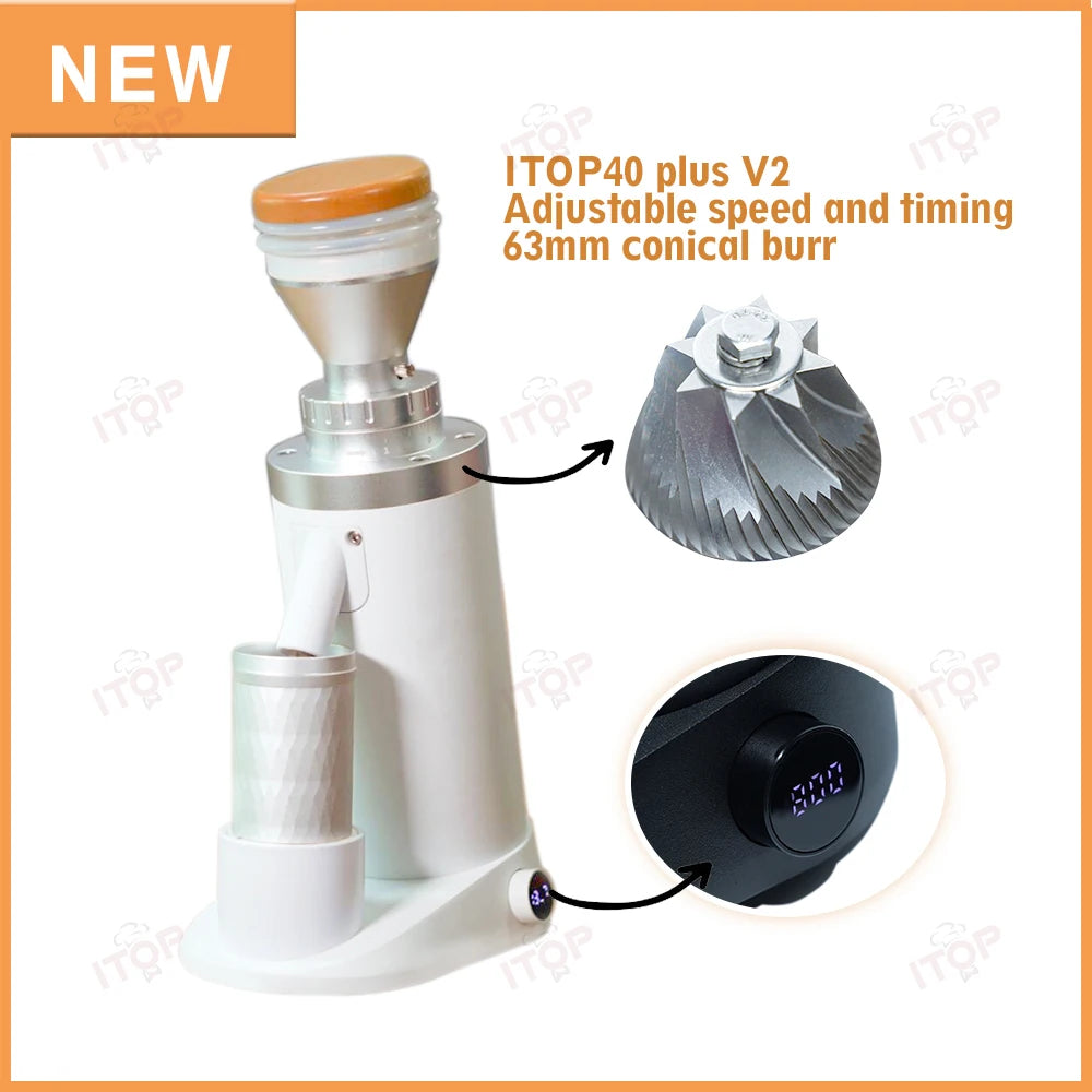 ITOP40 Plus-V1/V2 Coffee Grinder Machine 64MM Flat Titanium Burrs Adjustable Speed Version Coffee Grinder Espresso Grinder
