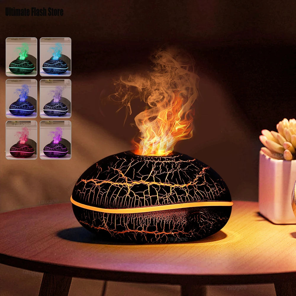 Aroma Humidifier Flame Essential Oil Diffuser Ultrasonic Aromatherapy Air Humidifier Home Mini Fragrance Diffuser with LED Light
