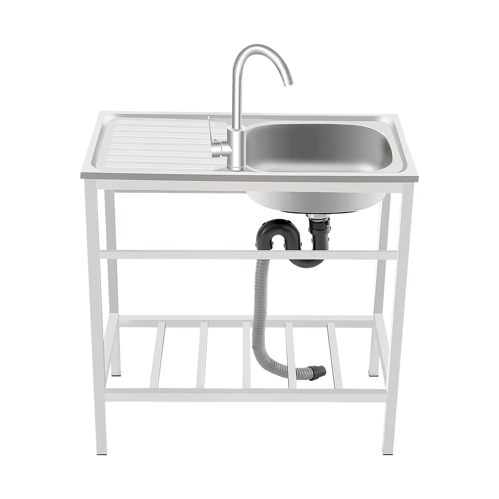 29.5*15.7*29.5in Kitchen Single Bowl Sink Free Standing Sink with Operation Countertop and Bottom Shelf 360° Adjustable Faucet