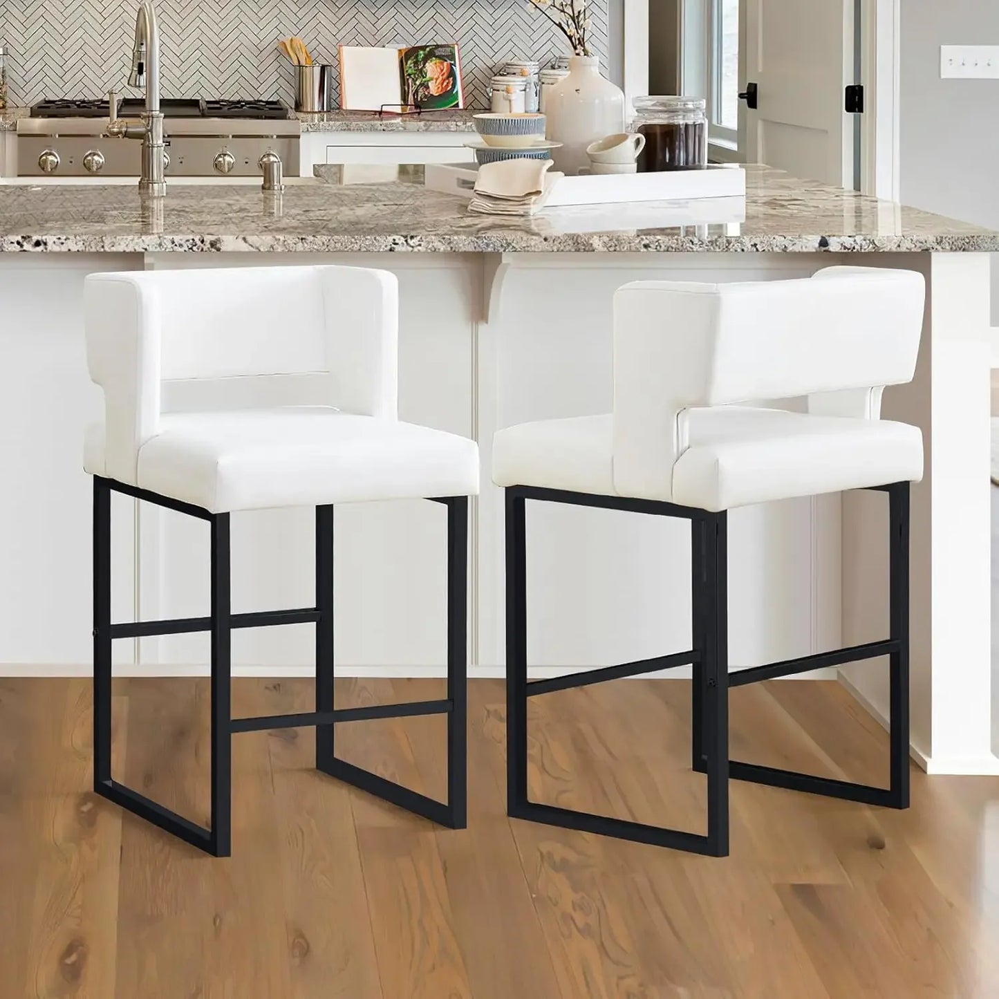 26" H Counter Height Bar Stools Set of 4, Modern Velvet Bar Stools with Square Open Backrest and Gold Metal Frame