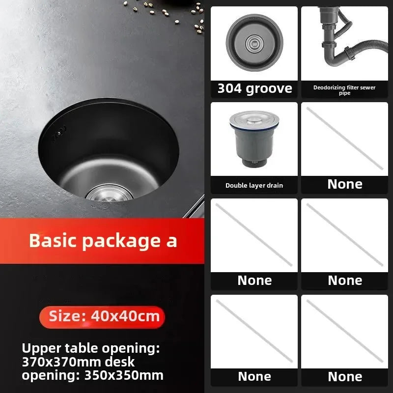 Black Round Bar Sink Nano Stainless Steel Single Basin Small Kitchen Dishwashing and Vegetable Washing Sink kitchen sink cocina