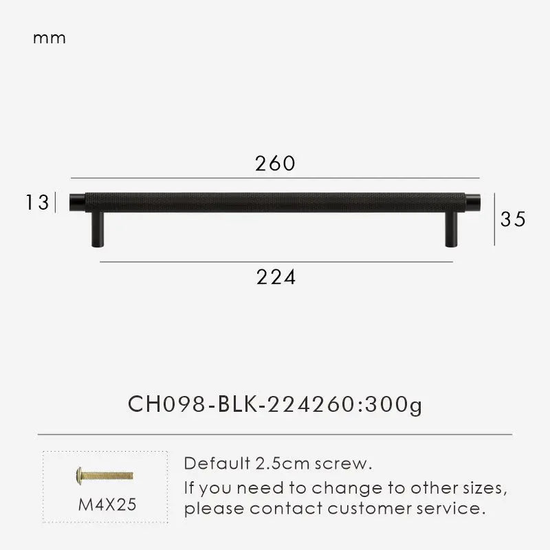 Nurlin Solid Brass Kitchen Furniture Handles Modern Knurled Patter Antique Matt Brass Black Color Cabinet Knobs T-Bar Pull