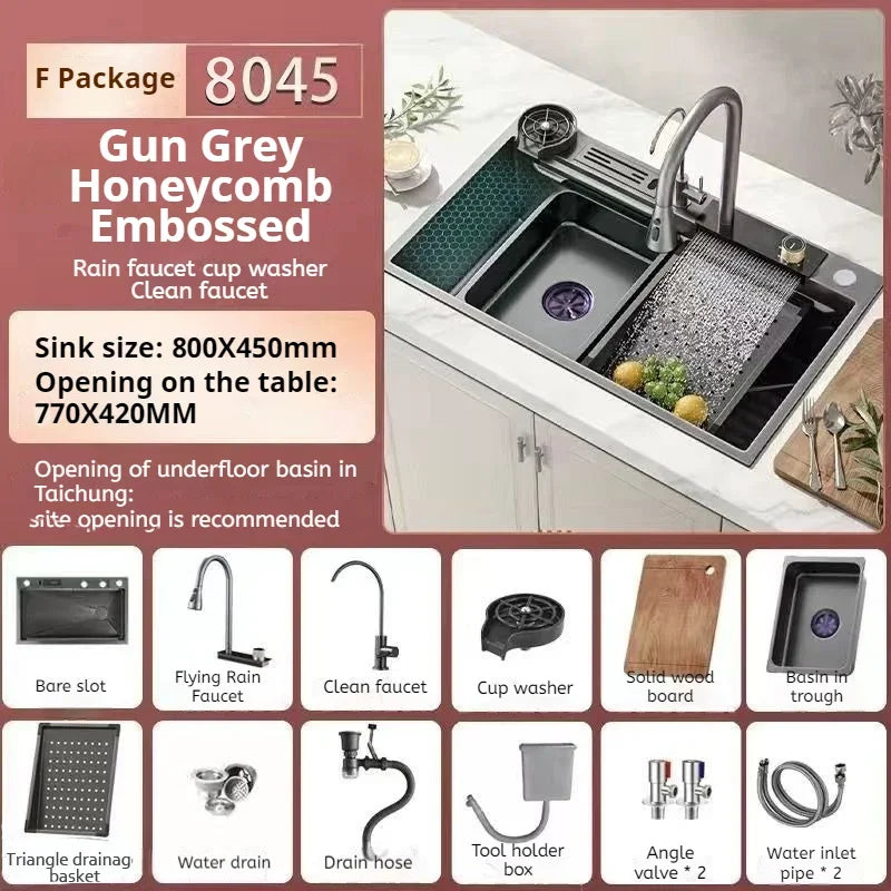 Nano Stainless Steel Kitchen Sink Matte Square Kitchen Accessories High-Quality Large Single Bowl Wash Basin Kitchen Faucets