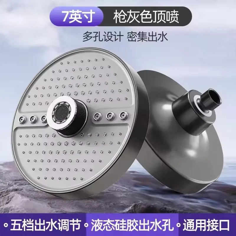 New 175mm Big Panel Showerhead 5 Mode Supercharge Rainfall Shower Head High Pressure Top Rain Shower Faucet Bathroom Accessories