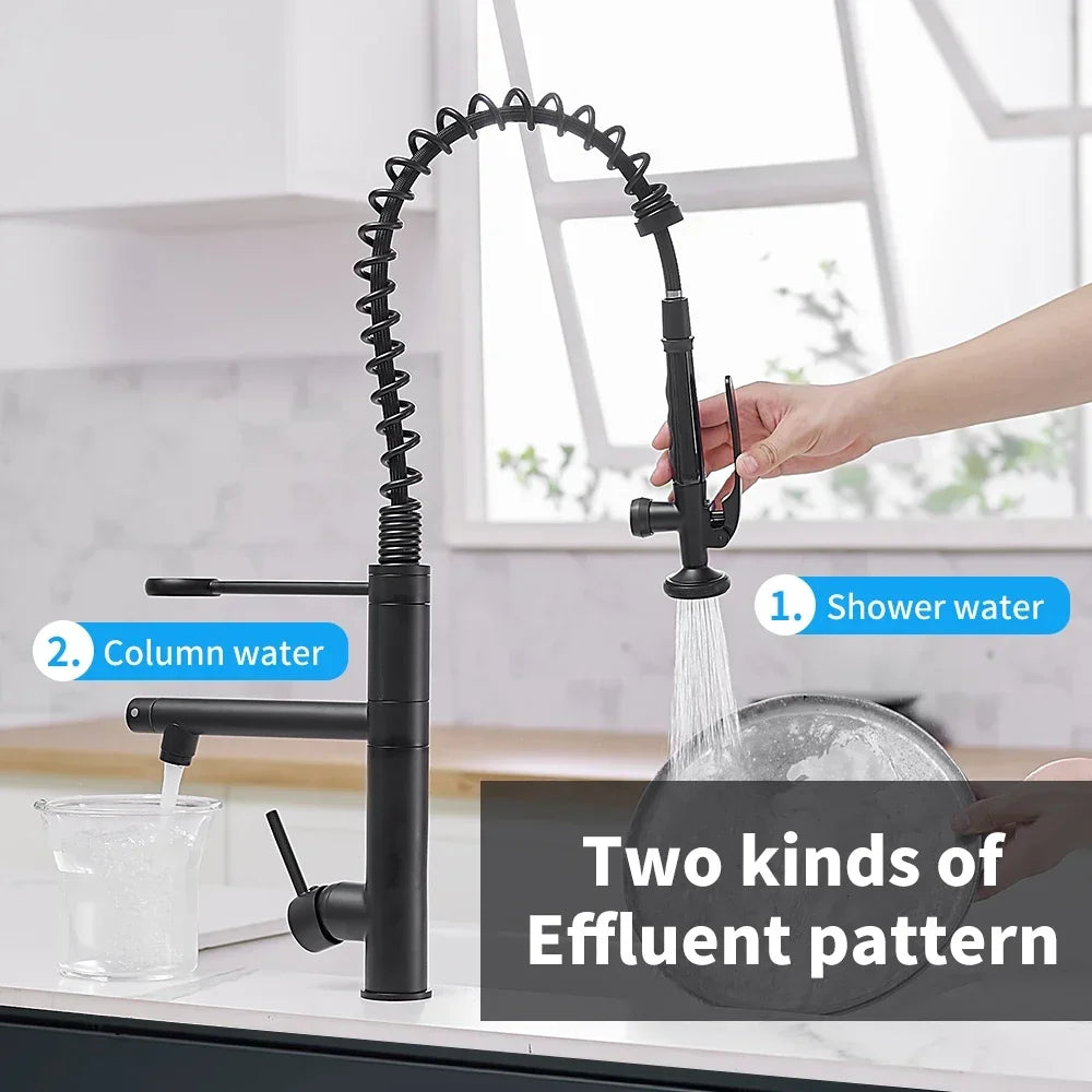 Chrome Kitchen Faucet Spring 360° Pull Down Sprayer Hot Cold Water Mixer Tap Deck Mounted Dual Spout Nozzle Faucets Crane 4829