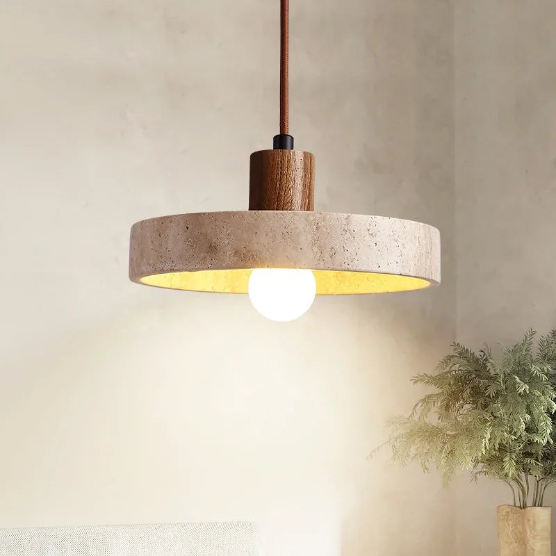 Wabi sabi Yellow Travertine Pendant Light Nordic Retro for Dining Table Bedside Flying Saucer Design LED Cream Style Lighting
