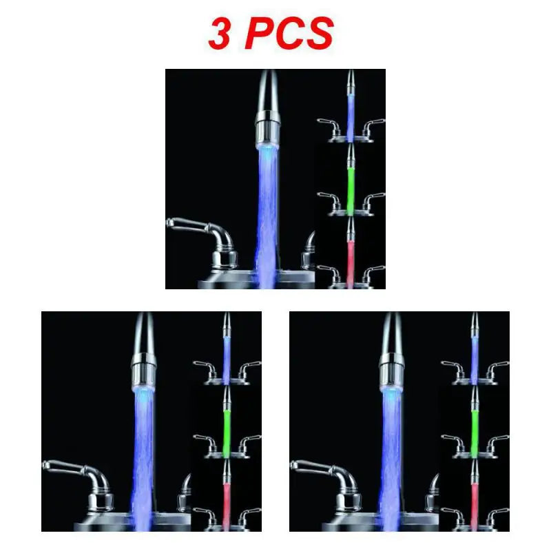 1~5PCS Luminous Light-up LED Water Faucet Shower Tap Basin Water Nozzle Bathroom Kitchen Heater Faucets thermostat Blue 3Color 7