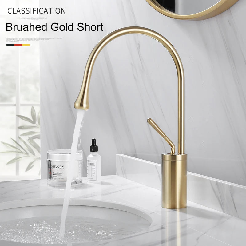 Suguword Basin Faucet Hot&Cold Water Mixer Tap Brass Deck Mounted Crane Kitchen Basin Sink Tap Mixer Single Handle Bathroom Tap