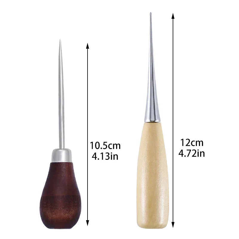 Wooden Handle Awl Leather Punching Awl Sewing Stitching Tool For DIY Handmade Stitcher Needlework Shoes Bag Repair Tool