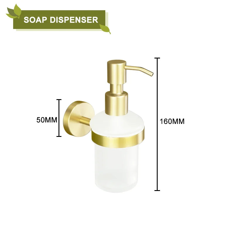 Brushed Gold Stainless Steel Bathroom Hardware Set Towel Rack Coat Hook Towel Bar Toilet Paper Holder Soap Dish Accessories