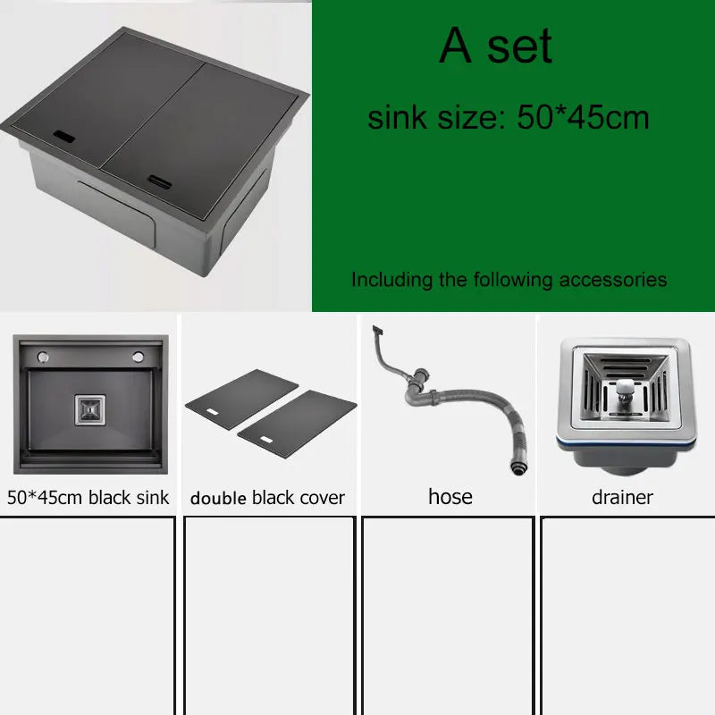 Hidden Kitchen sink Stainless Steel Bar Single bowl small sink With lid Open kitchen sinks Mini balcony Matt Black sink