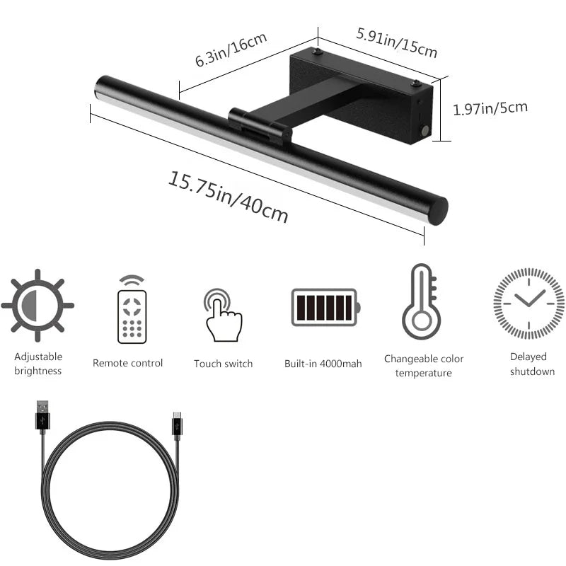 LED Rechargeable Wall Sconce Dimmable Rotating Angle For Living Room Bedroom Corridor Stairwell Backwall Indoor Decorative Light