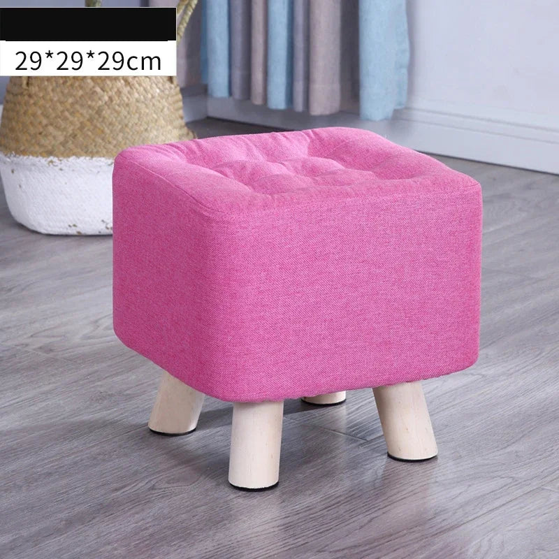 Elastic Foot Rest Stool Solid Wood Square Ottoman for Changing Shoes Small Sofa Bench Hallway Furniture Home Decoration