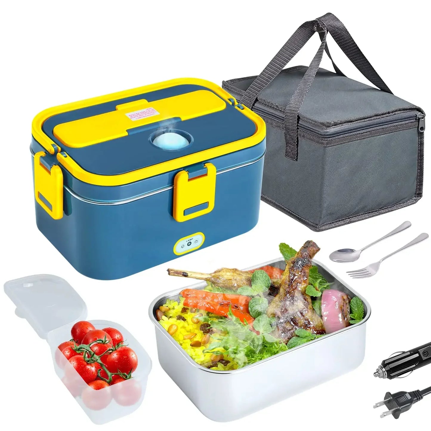 1.8L Electric Lunch Box 60W Food Heated 12V-24V 2-In-1 Portable Food Warmer Heater for Car/Truck/Home Self in-car Heating Box