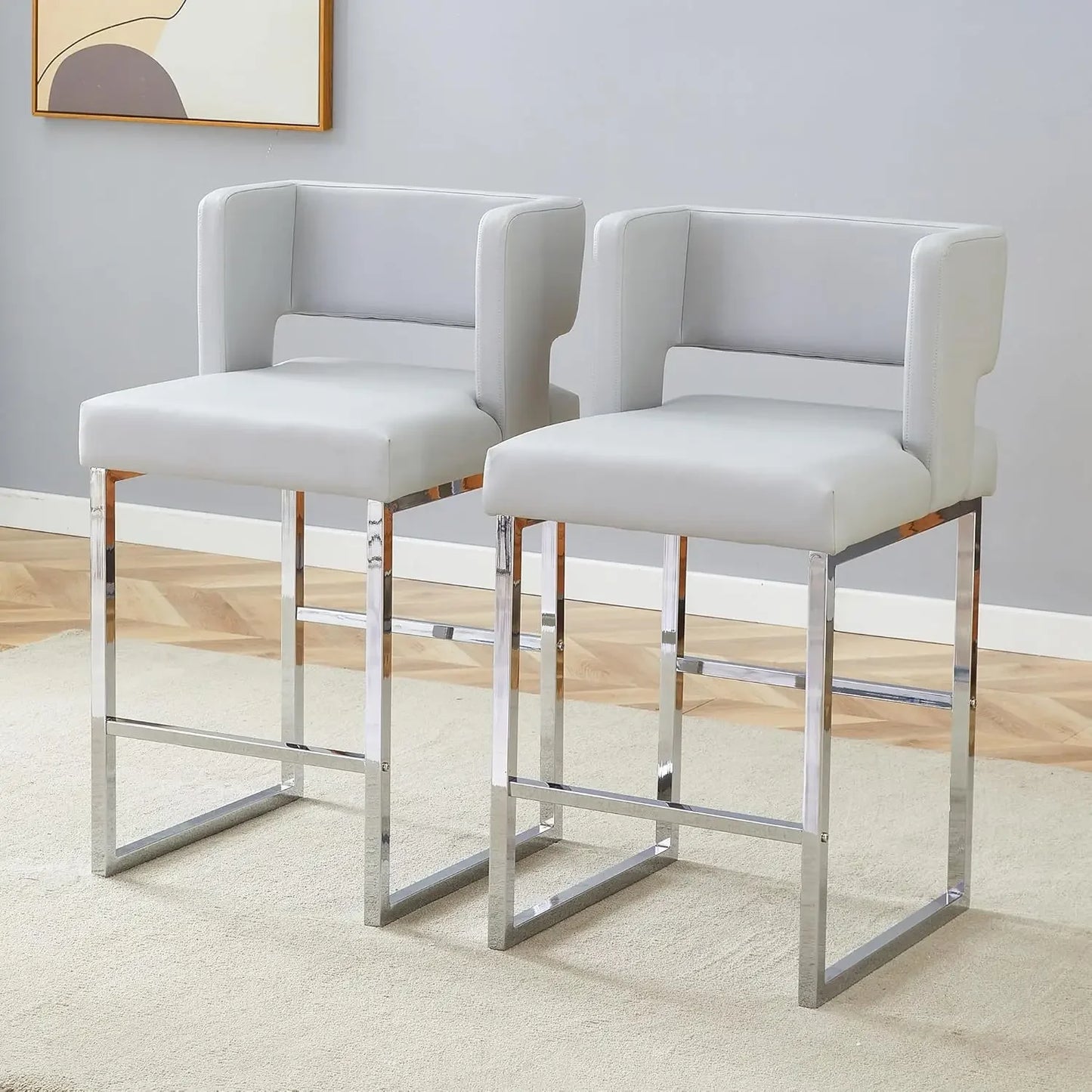 26" H Counter Height Bar Stools Set of 4, Modern Velvet Bar Stools with Square Open Backrest and Gold Metal Frame