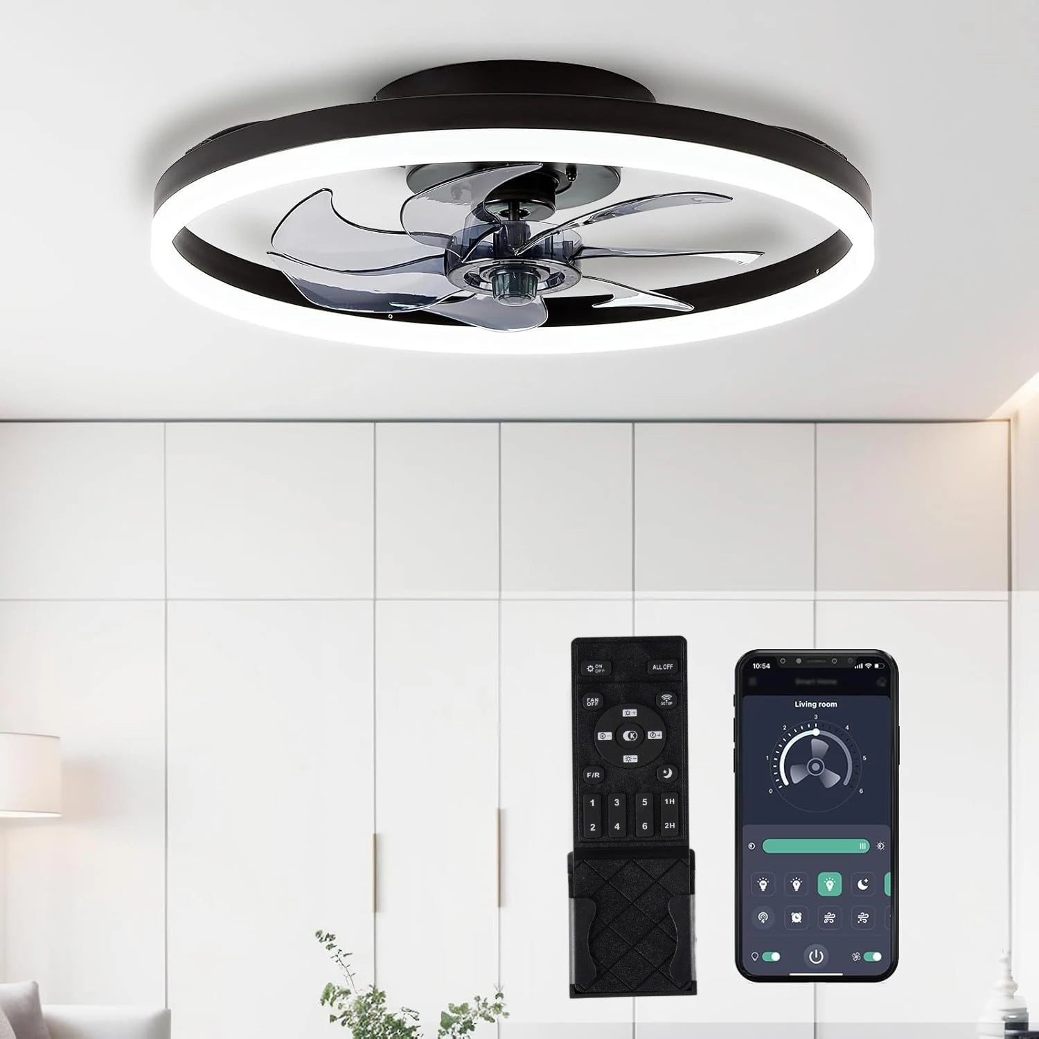 RGB TUYA Modern Ceiling Fan (With Lighting) Silent LED Dimmable Ceiling Fan (With Remote Control) for Bedroom Study Dining Room