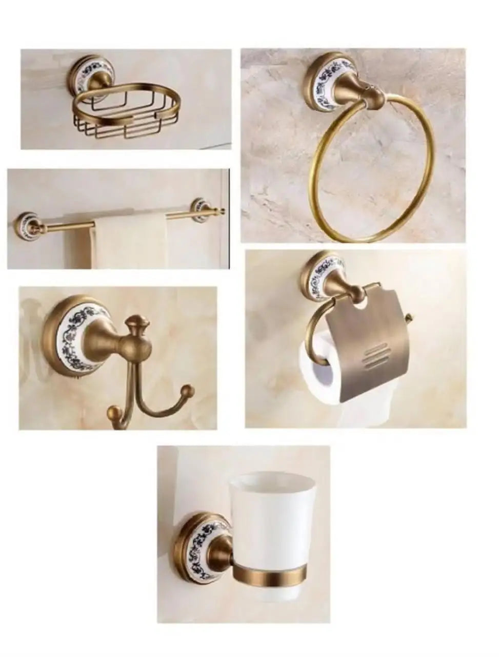 KEMAIDI Antique Brass Bathroom Accessories paper Holder Toilet Brush Rack Commodity Basket Shelf Soap Dish Robe Hook Hair Dryer