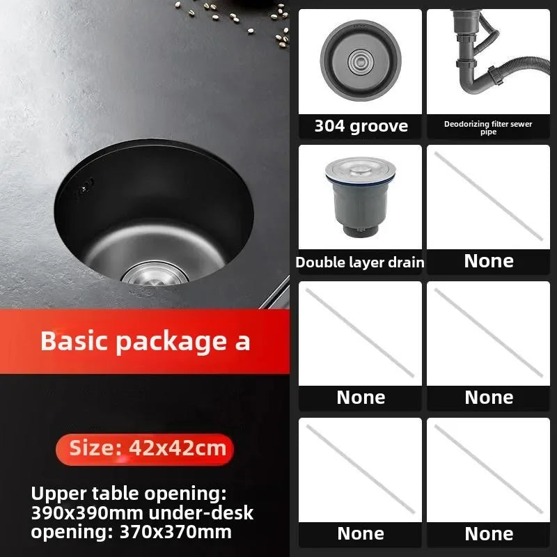 Black Round Bar Sink Nano Stainless Steel Single Basin Small Kitchen Dishwashing and Vegetable Washing Sink kitchen sink cocina