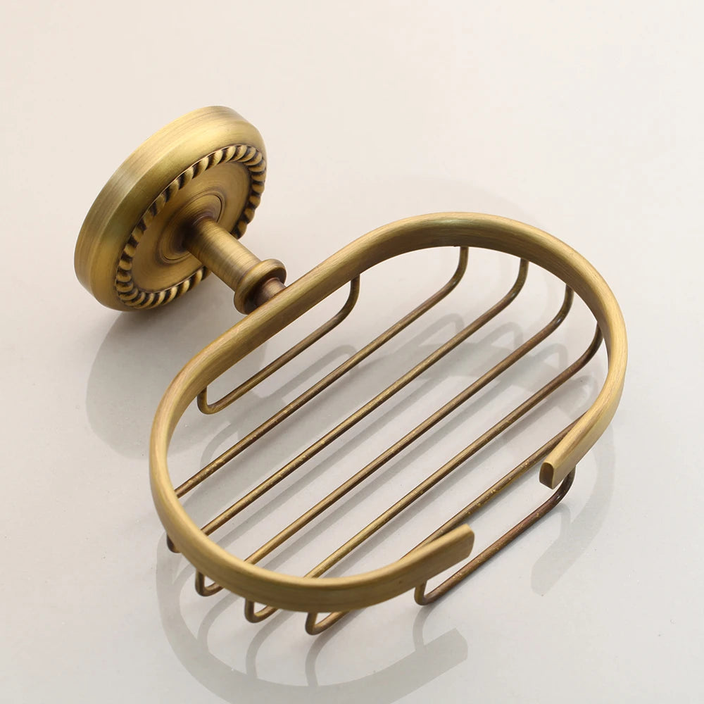KEMAIDI Antique Brass Bathroom Accessories paper Holder Toilet Brush Rack Commodity Basket Shelf Soap Dish Robe Hook Hair Dryer