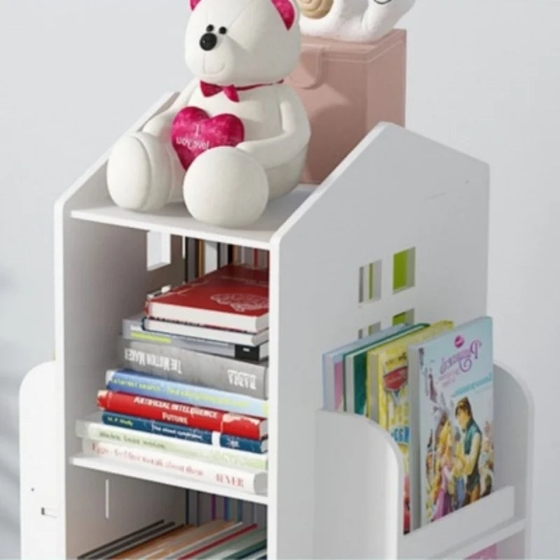 Children's Bookshelf 360° Rotating Cartoon Books Rack Floor Simple Child Book Shelf for Home Bookcases Furniture Book Rack