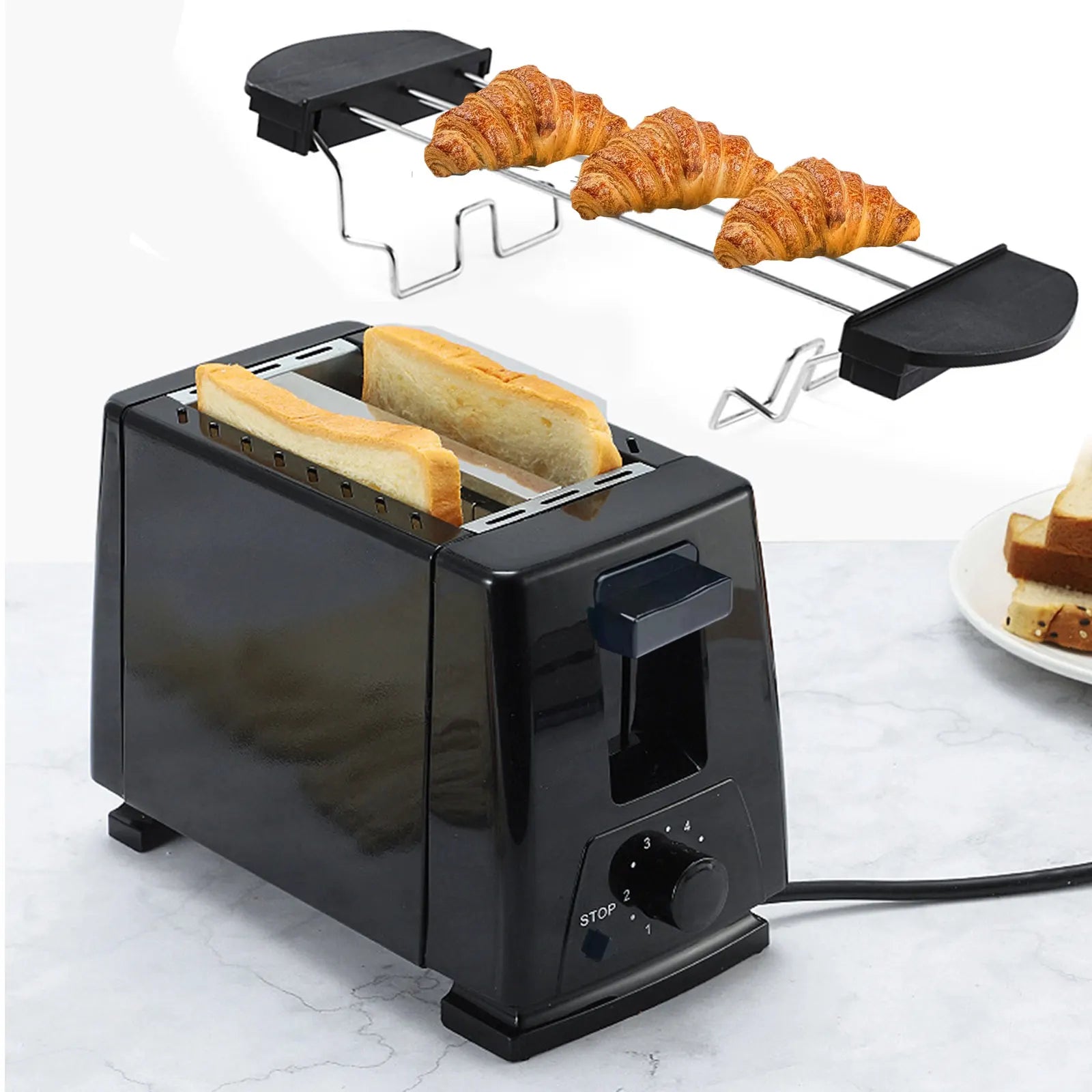 Frying Pan Toaster, 650W, Automatic Shut-Off and Ejection, 6 Settings, Heats Croissants
