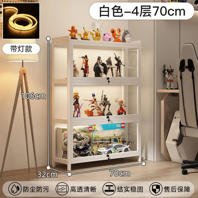 Display Cabinet Acrylic Curio Cabinet with Lock Glass Display Cabinet Natural Bamboo  Glass Cabinet Easy to Install,With Lights