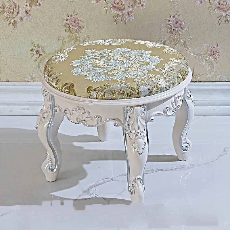 European Fabric Pouf,Modern Round Tea Table Stool, High-Quality Manicure Seat, Living Room Sofa Side Ottoman, Versatile Seating.