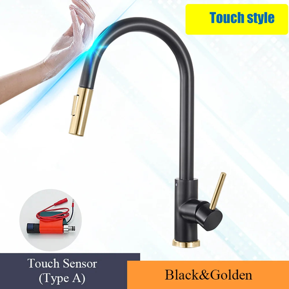 ULGKSD Sensor Kitchen Faucet Stainless Steel Touch Control Mixer Tap Hot and Cold Water Single Handle Sink Sensitive Sink Faucet