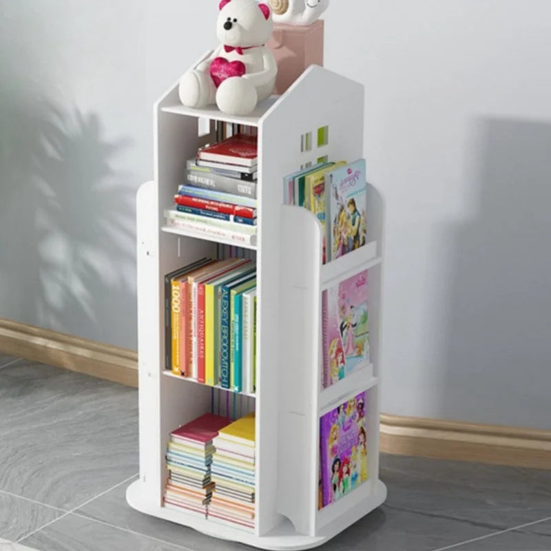 Children's Bookshelf 360° Rotating Cartoon Books Rack Floor Simple Child Book Shelf for Home Bookcases Furniture Book Rack