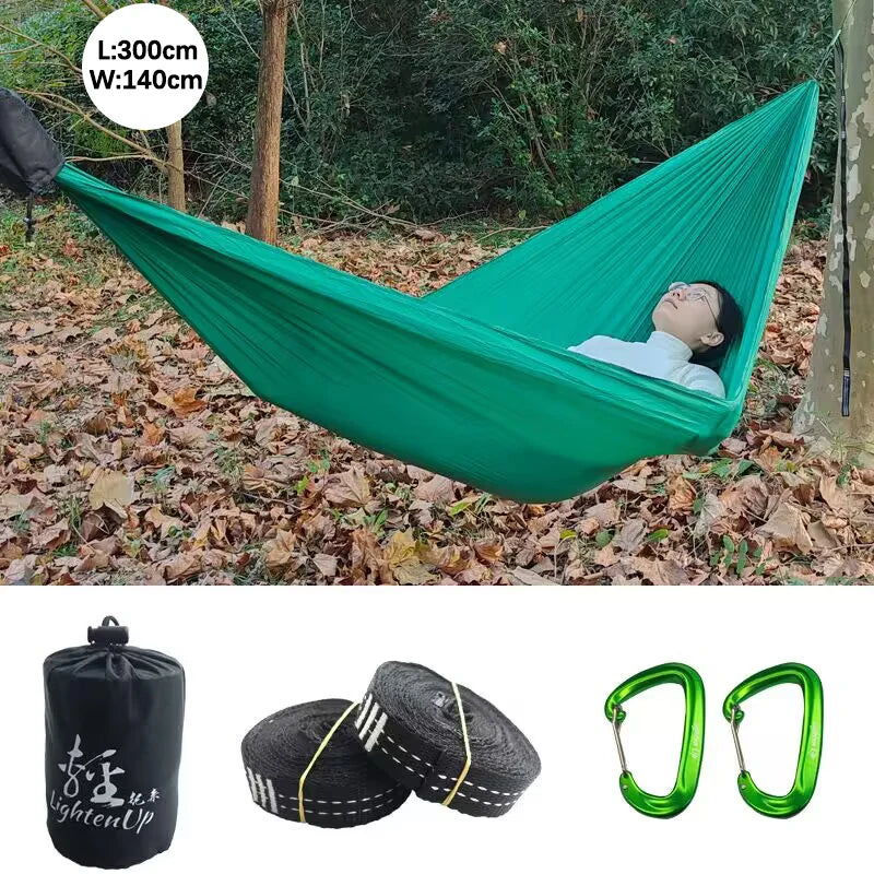 300x140cm Camping Parachute Hammock Single Portable Outdoor Indoor Nylon Hammock Adult Child Swing for Adventure Garden Backyard