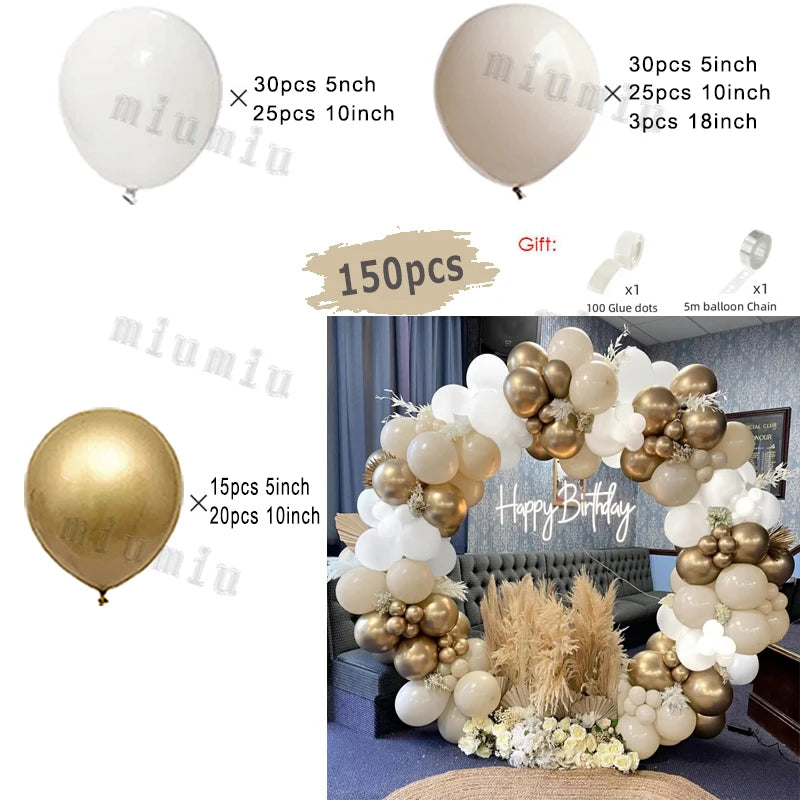Sand White and Gold Balloon Garland Arch Kit for Bridal Wedding Engagement Baby Shower Latex Balloons Birthday Party Decorations