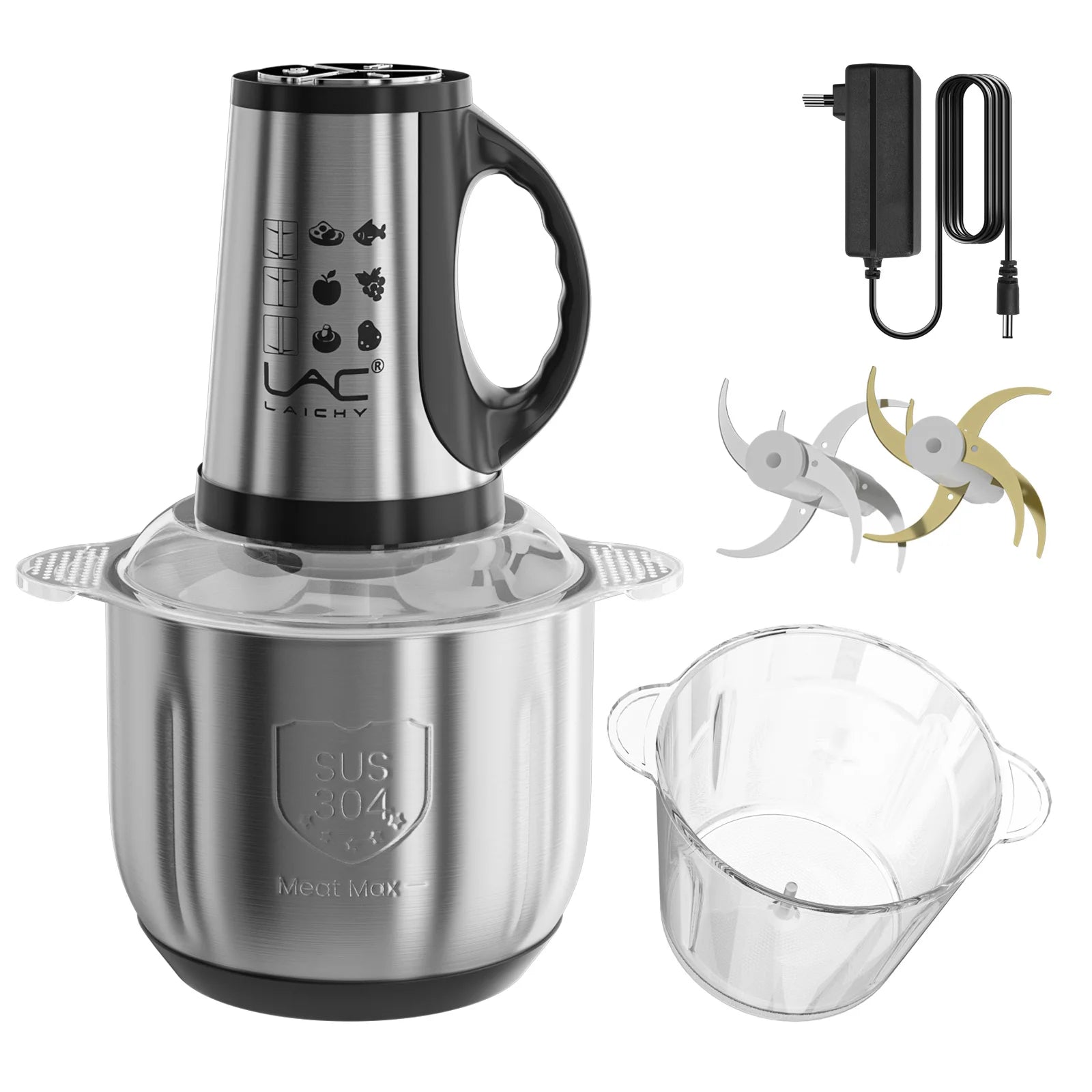 2.5L Electric Meat Grinder 3 Speed 300W Food Chopper Blender, Stainless Steel Vegetable Nut Bean Crusher Processor For Kitchen