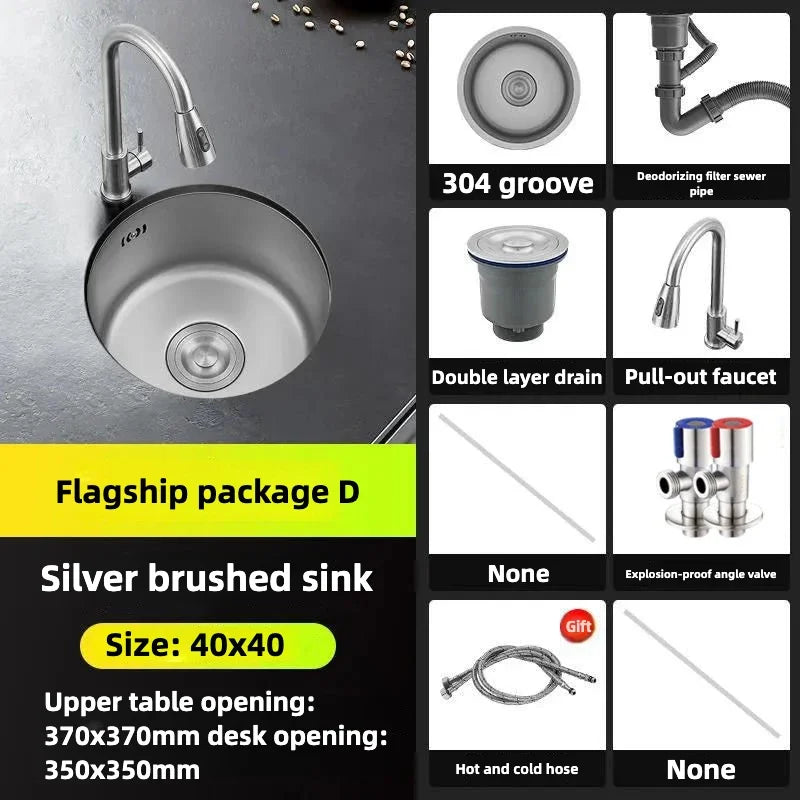 Black Round Bar Sink Nano Stainless Steel Single Basin Small Kitchen Dishwashing and Vegetable Washing Sink kitchen sink cocina